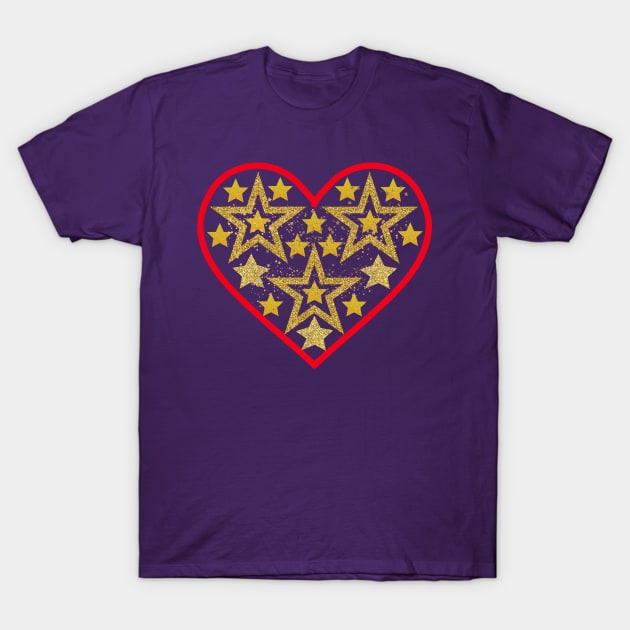 Gold stars in red heart. T-Shirt by Nano-none